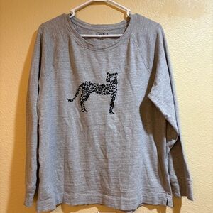 Loft 100% Cotton Grey Leopard Sweater Large